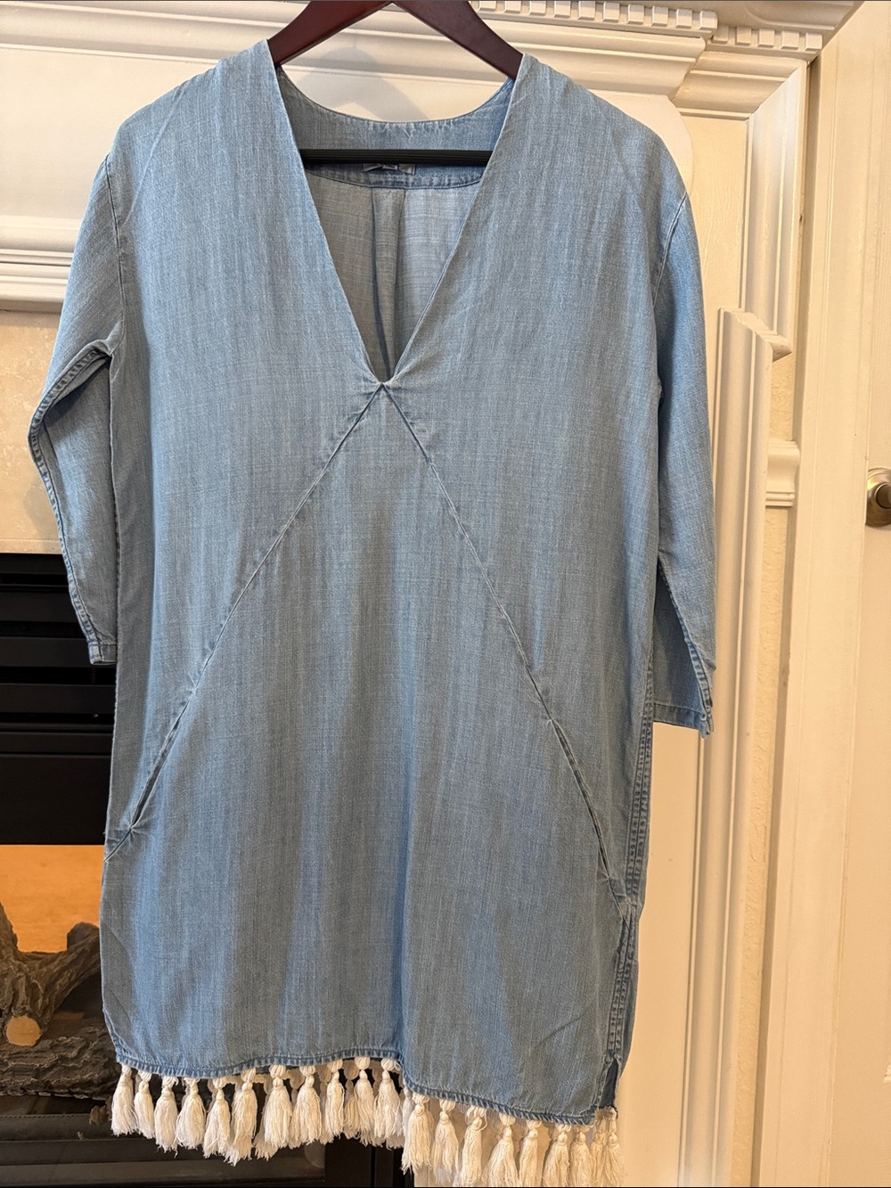 Rails Light Blue Tassel-Hem Tunic Dress